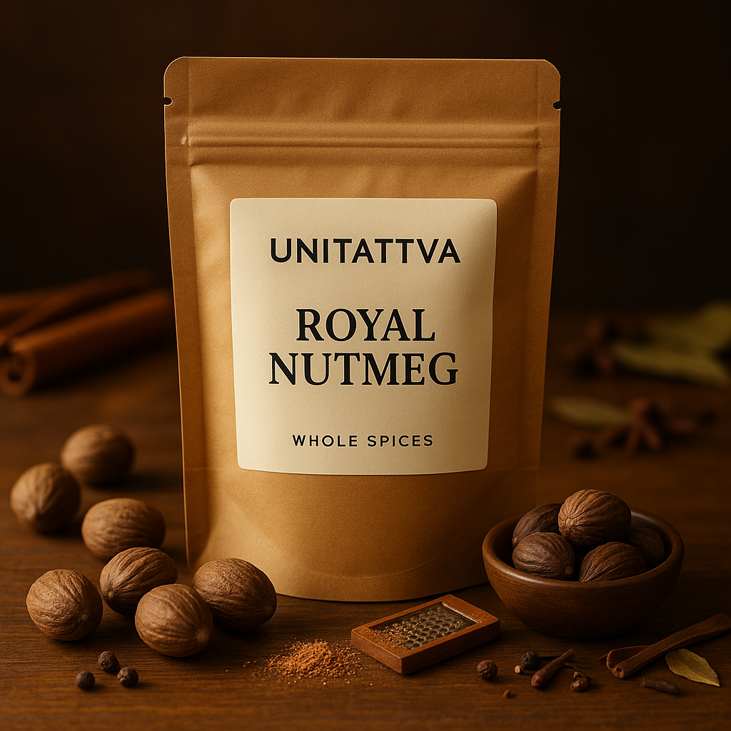 UniTattva Premium Whole Nutmeg (Jaiphal) – 100% Natural & Pure | Warm & Sweet Spice for Baking & Curries | No Taste Enhancer, No Preservatives, No Added Colors
