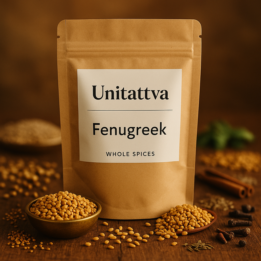 UniTattva Premium Fenugreek Seeds (Methi) – 100% Natural & Pure | Warm Spice for Curries & Pickles | No Taste Enhancer, No Preservatives, No Added Colors