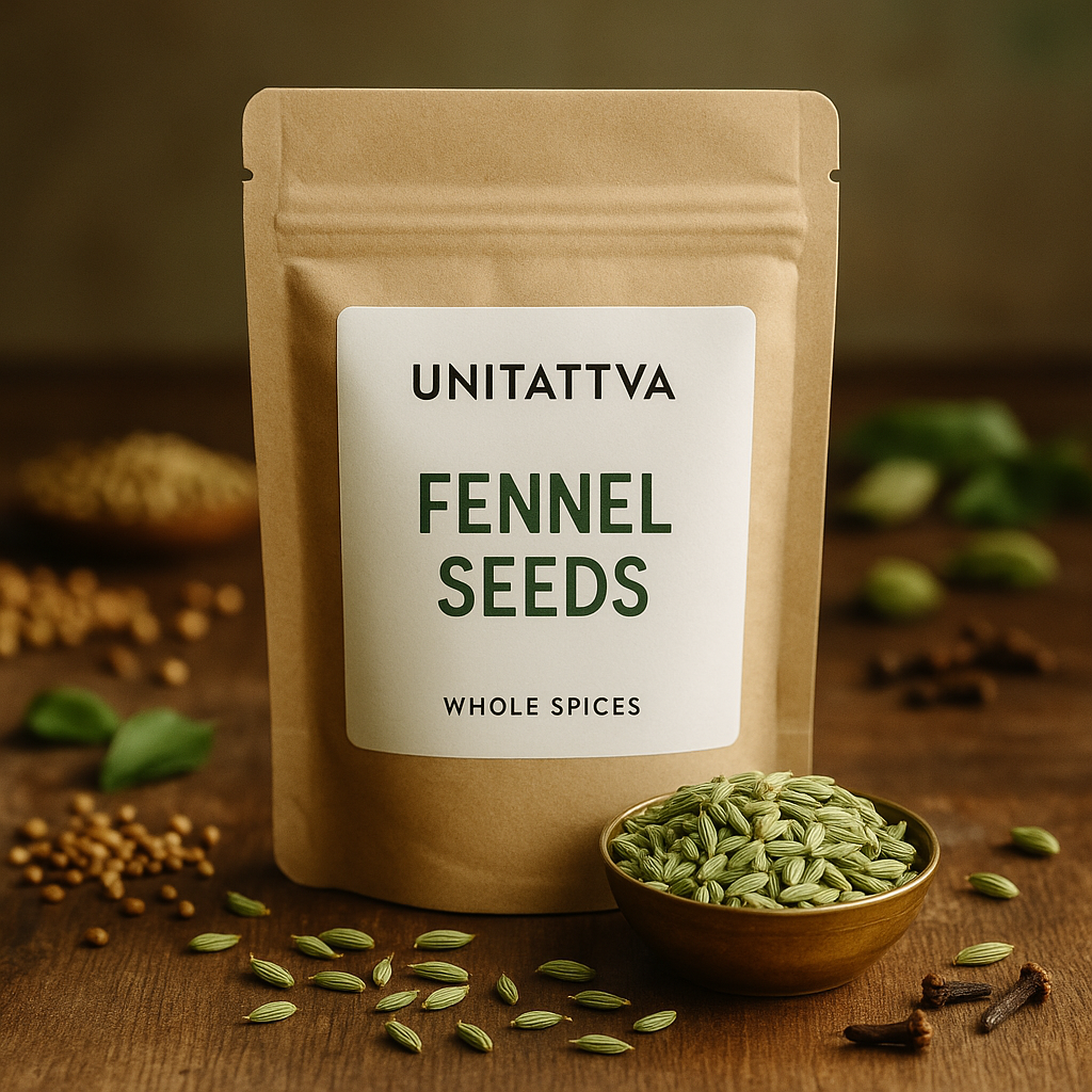 UniTattva Premium Fennel Seeds (Saunf) – 100% Natural & Pure | Sweet & Aromatic Spice for Teas & Curries | No Taste Enhancer, No Preservatives, No Added Colors