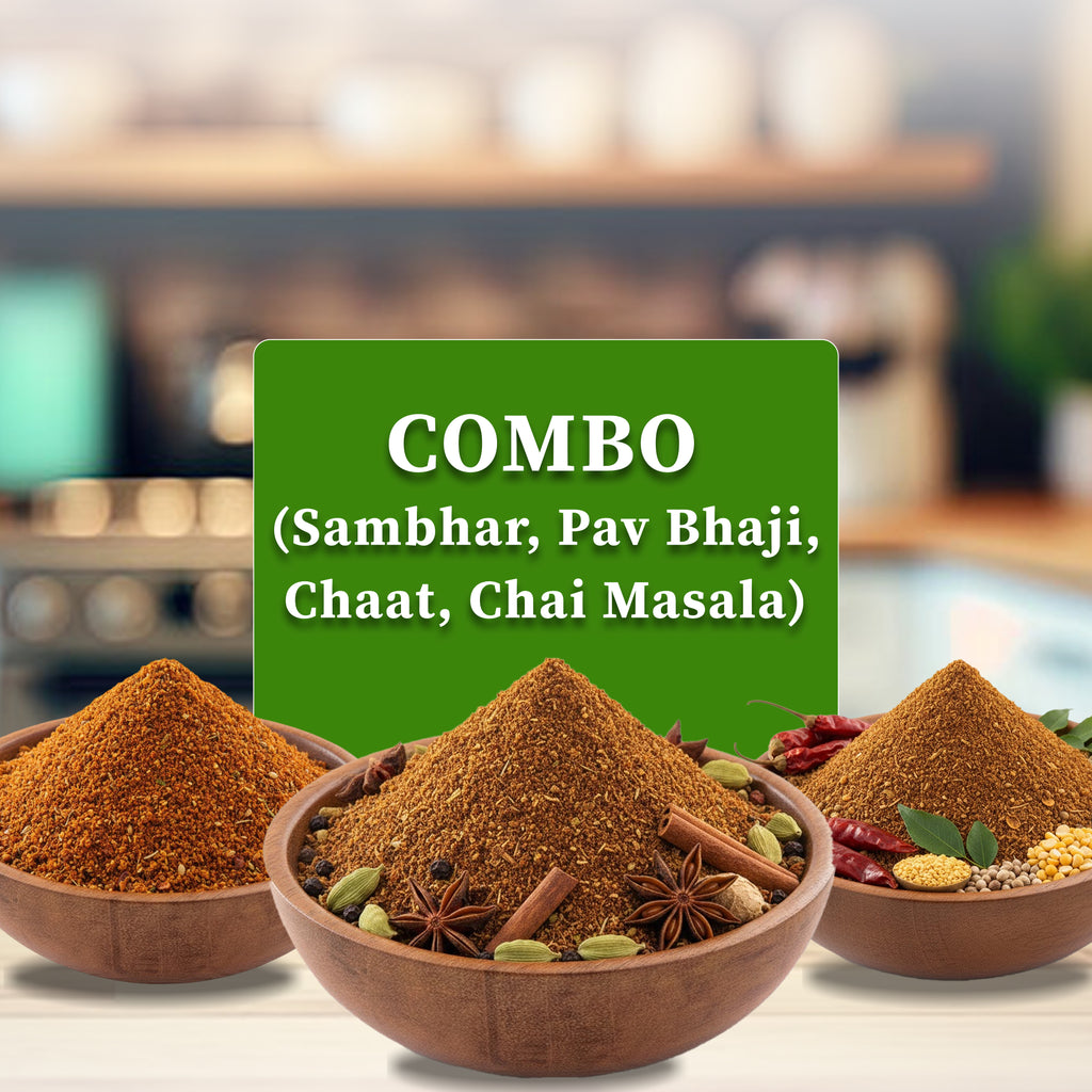 UniTattva Combo – Sambhar Masala, Pav Bhaji Masala, Chaat Masala & Chai Masala | 100% Natural | Each 50 Grams | No Taste Enhancer • No Preservatives • No Added Colors