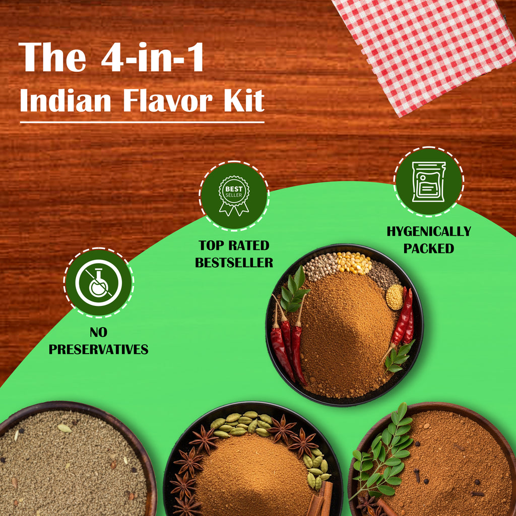 UniTattva Combo – Sambhar Masala, Pav Bhaji Masala, Chaat Masala & Chai Masala | 100% Natural | Each 50 Grams | No Taste Enhancer • No Preservatives • No Added Colors