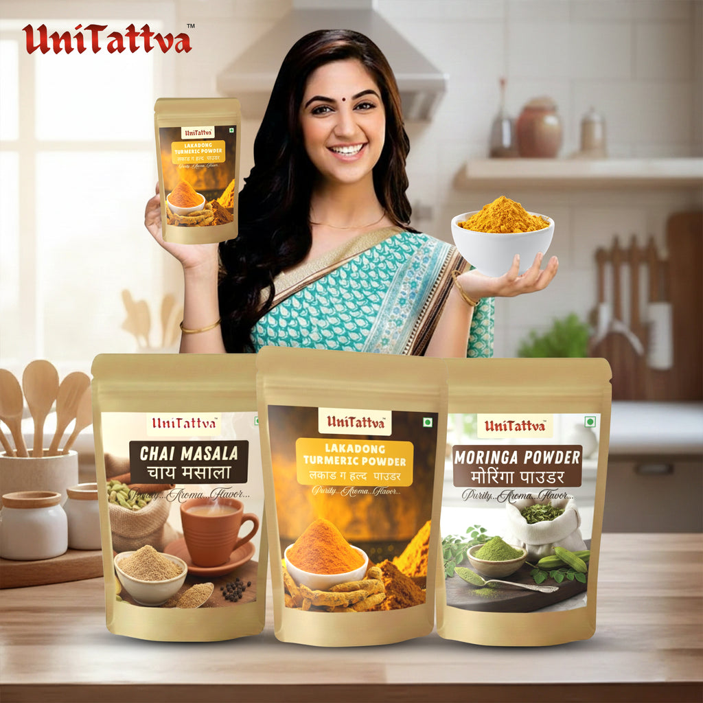 UniTattva Everyday Immunity Trio | Chai Masala, Lakadong Turmeric Powder & Moringa Powder